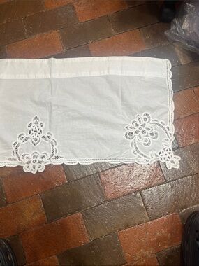 Battenberg lace valance curtains 2 panels  70” wide X 15” long each cottage core
